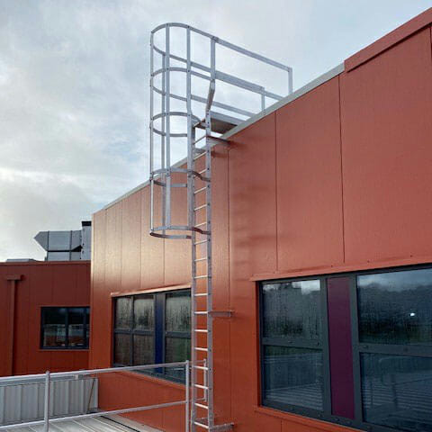 Hooped safety ladder